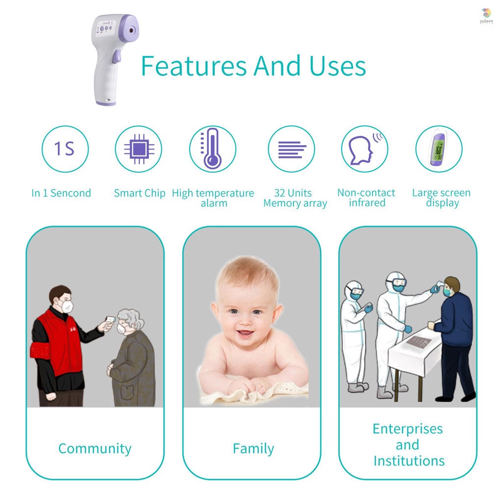 Nhiệt Kế Kỹ Thuật Số Không Tiếp Xúc Có Đèn Nền Nhiều Màu Sắc Dành Cho Trẻ Em Và Người Lớn