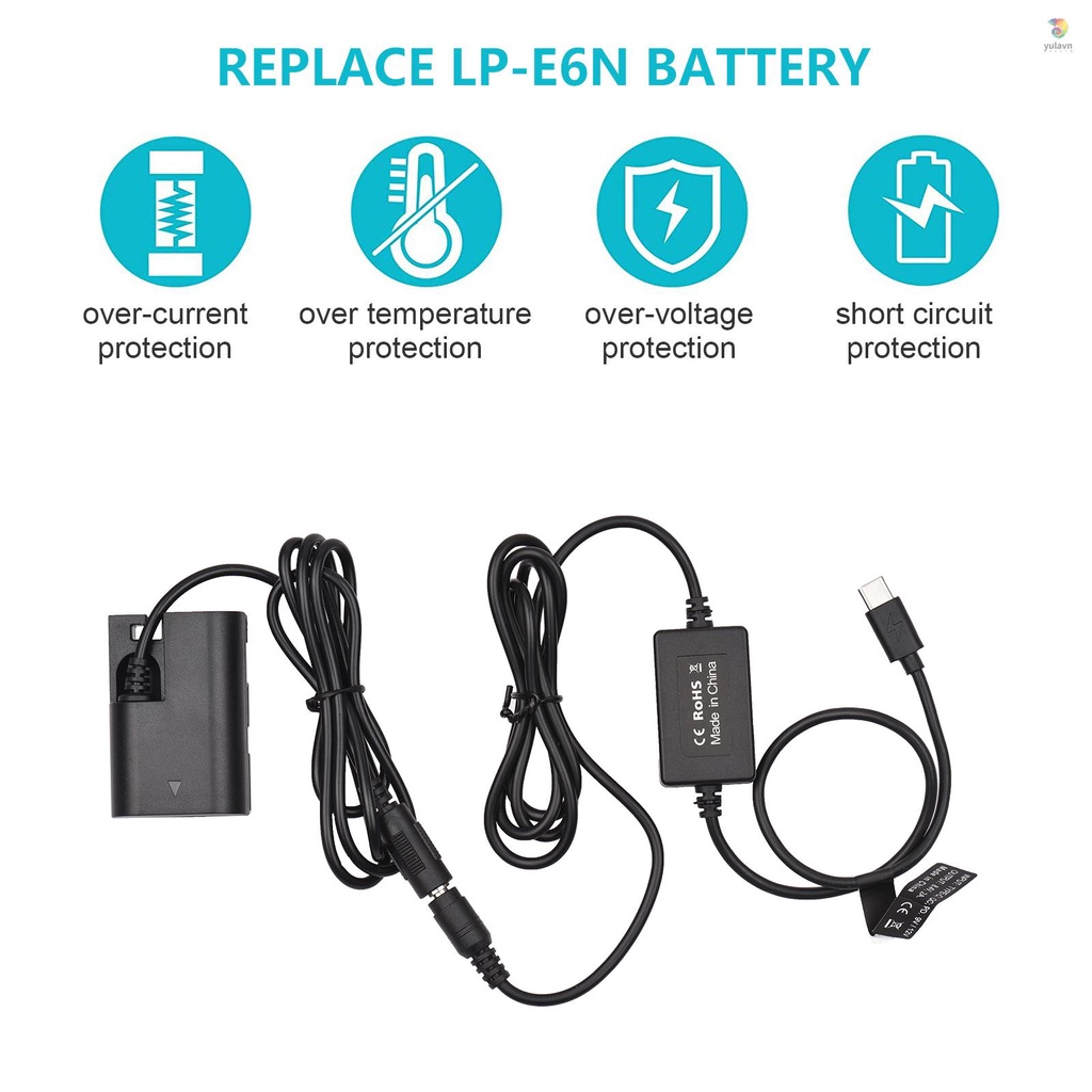 Dây Cáp PD USB Loại C DR-E6 DC LP-E6N Thay Thế Cho EOS 60D 70D 80D 5DS R 5D Mark IV III 5D4 5D3 5D2 II