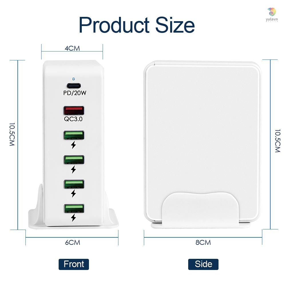 Bộ Chia 6 Cổng USB C 65W PD3.0 &amp; QC3.0 Sạc Nhanh USB C Cho Điện Thoại / Máy Tính Bảng