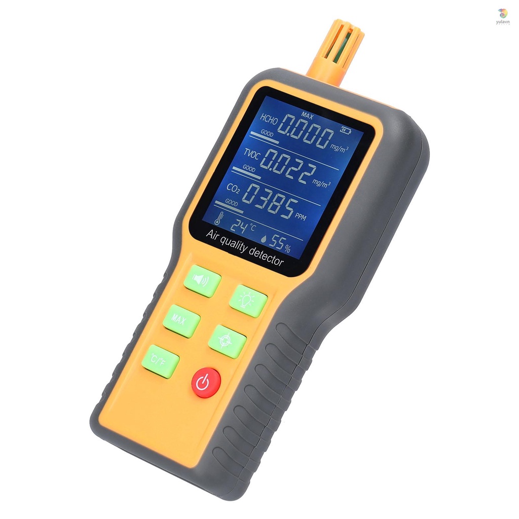 Máy Dò Chất Lượng Không Khí T / H Cảm Biến CO2 Màn Hình LCD Có Đèn Nền Carbon Dioxide TVOC HCHO