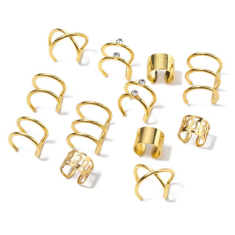 Set 12 Khuyên Kẹp Vành Tai Không Xỏ Lỗ Kiểu Dáng Đơn Giản Dành Cho Nữ