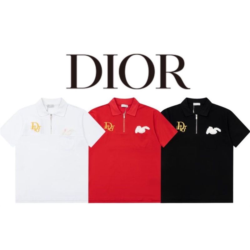 Áo polo Cotton Tay Ngắn Có Khóa Kéo Thêu Hình Đầu Thỏ Plus Size Cho Nam Nữ