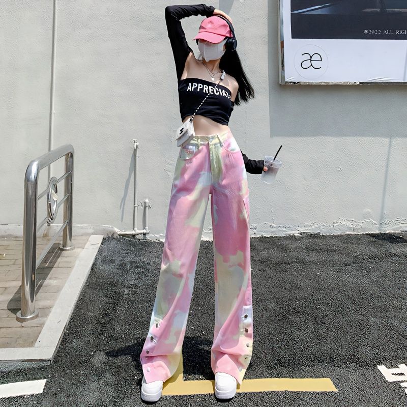 Quần Jean Lưng Cao Ống Rộng Màu Sắc Macaron Thời Trang Mùa Hè 2023 Cho Nữ