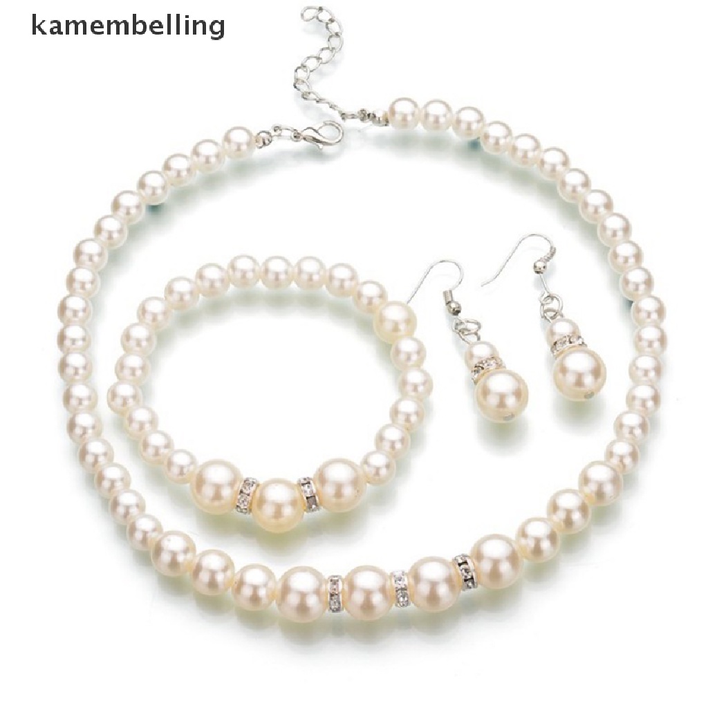 Bộ Trang Sức Dây Chuyền Vòng Tay Bông Tai Ngọc Trai Pha Lê Cho Nữ