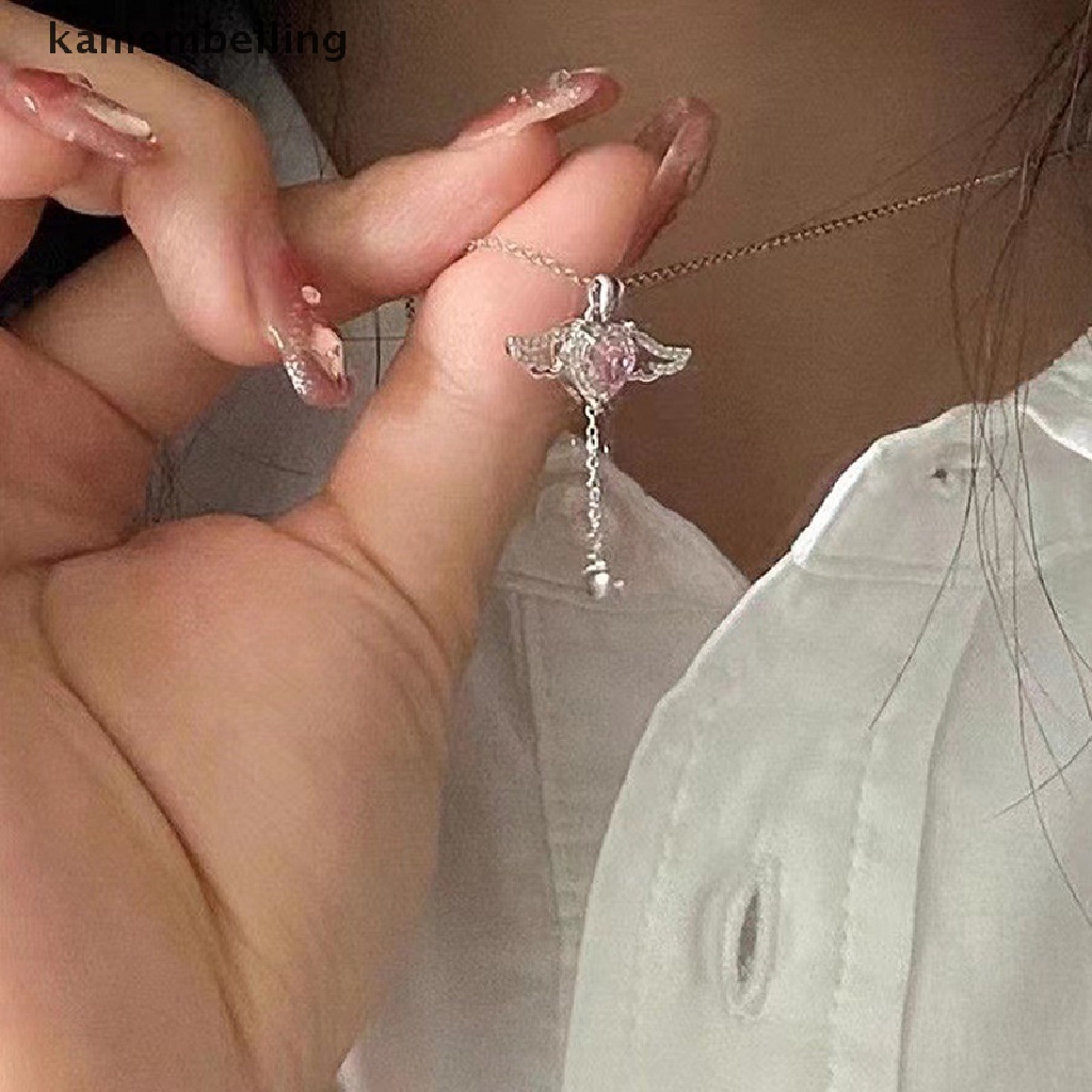 Vòng cổ Mặt Trái Tim Đôi Cánh Thiên Thần Đính Đá Pha Lê Hồng Phong Cách Tối Giản Cho Nữ