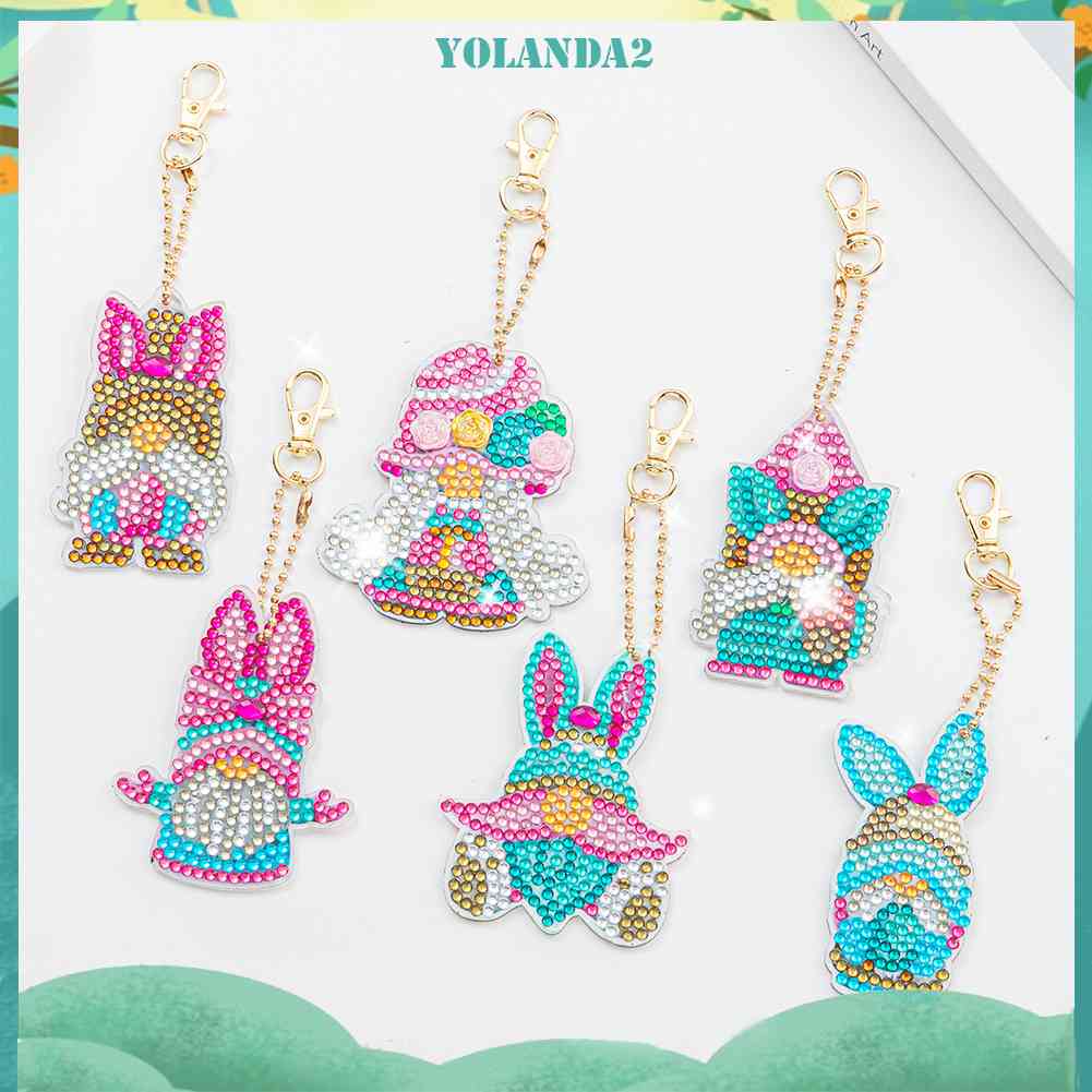 Set 6 Móc Khóa Đính Đá Thủ Công DIY Đa Ứng Dụng Cho Nữ