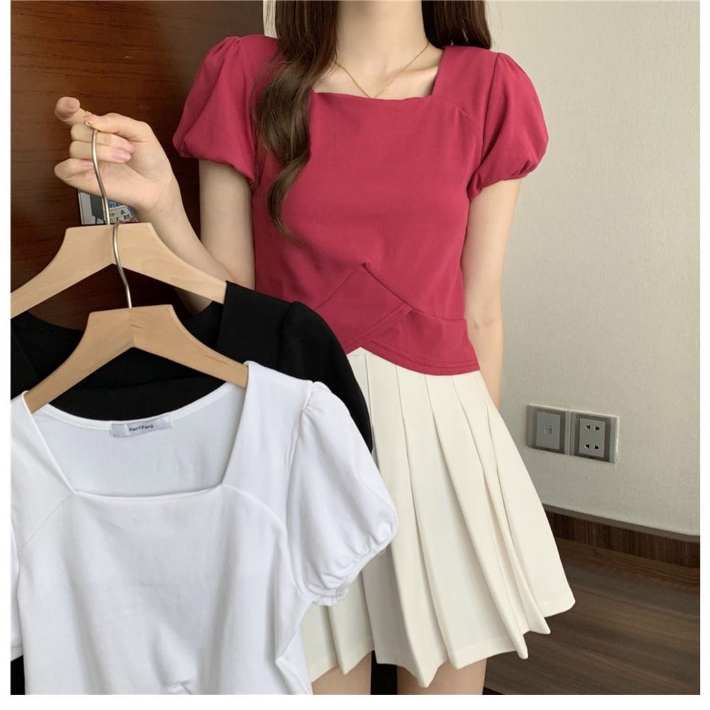 NZN Áo Thun Ngắn Tay Cổ Vuông Thiết Kế Lệch Tà Thời Trang Mùa Hè Cho Nữ