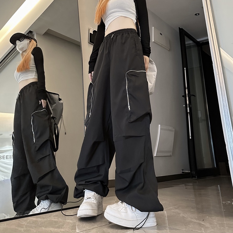 Quần Dài Lưng Cao Phối Túi Lớn Thời RENJIANVSHENG Trang Cá Tính Cho Nữ