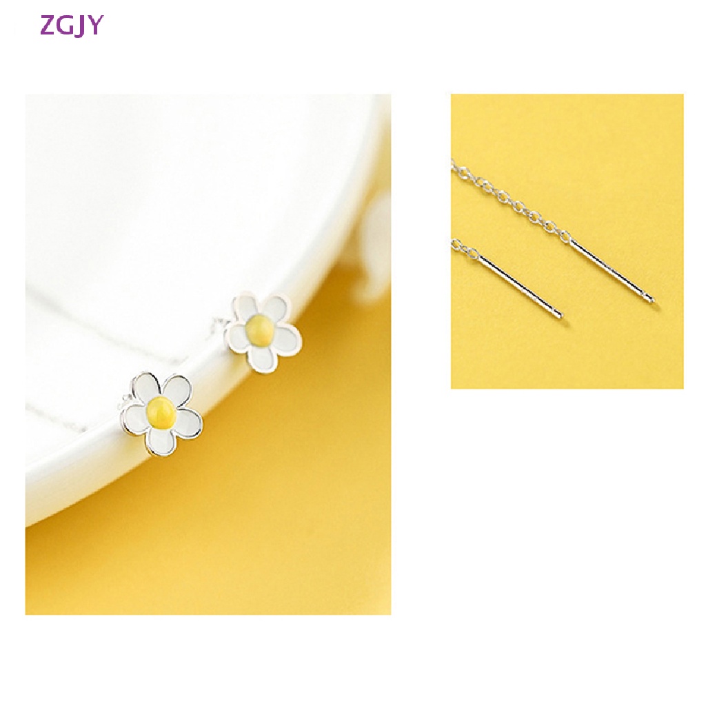 Bông Tai Mạ Bạc 925 Hình Hoa Hướng Dương Phối Dây Xích Tua Rua Thời Trang Cho Nữ Mới