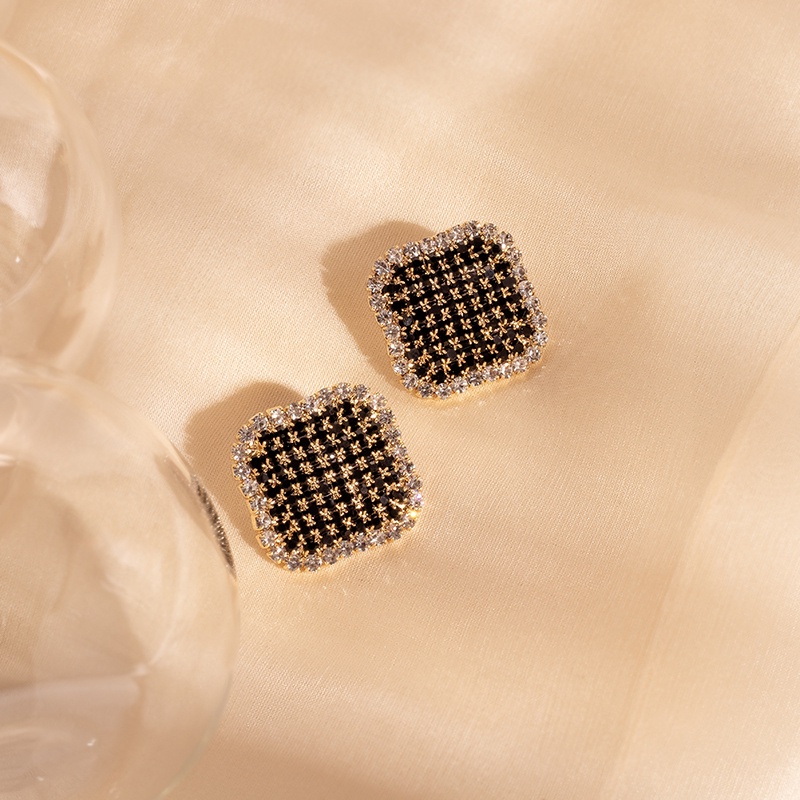 Bông Tai Mạ Bạc 925 Hình Vuông Đính Đá Zircon Thời Trang Hàn Quốc