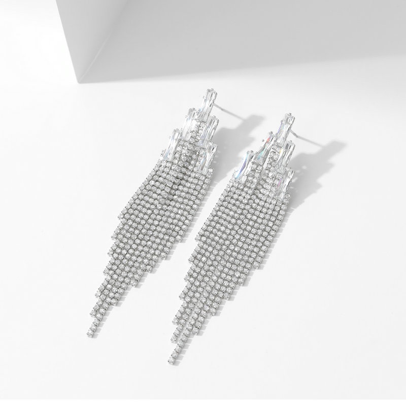 Bông Tai Dài Tua Rua Đính Kim Cương Giả Phong Cách Âu Mỹ Thời Trang Cho Nữ