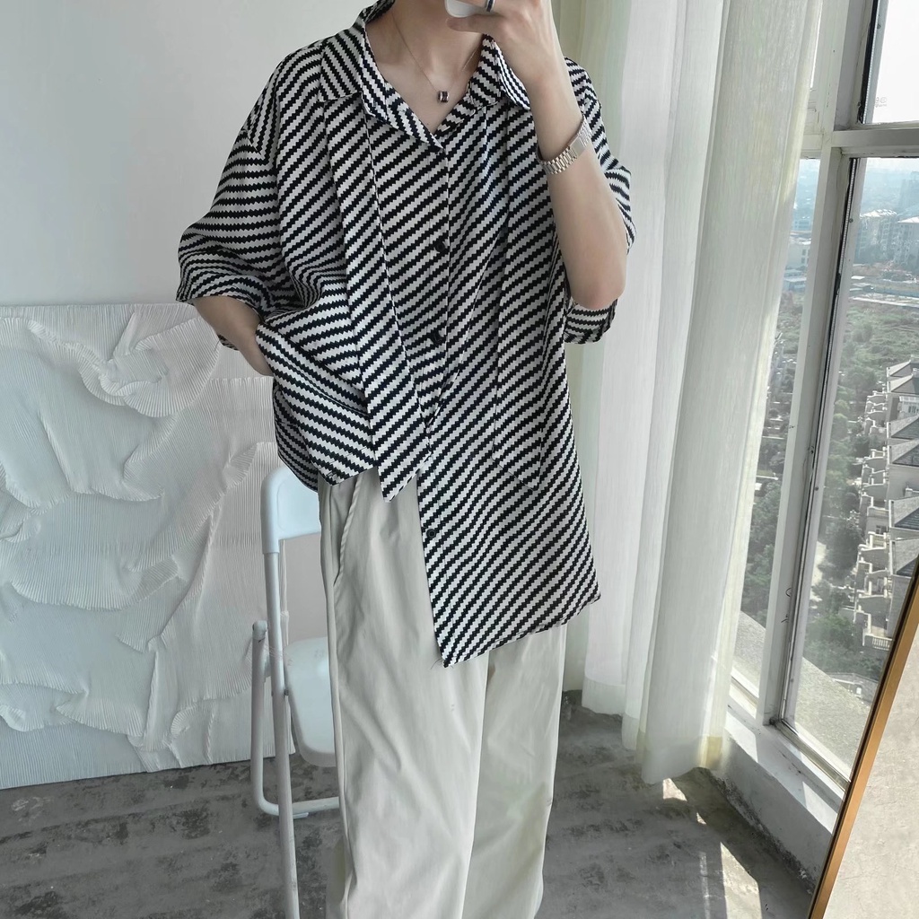 Áo Sơ Mi Ngắn Tay Dáng Rộng Thời Trang Mùa Hè Dành Cho Nam