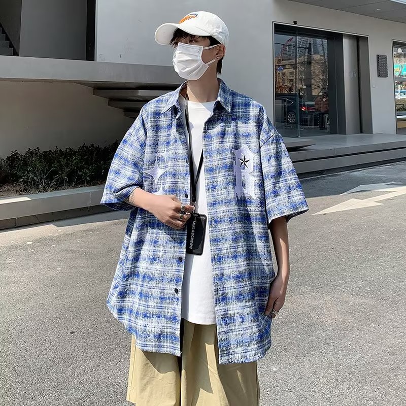 Áo Sơ Mi Tay Ngắn Họa Tiết Màu Nhuộm Thời Trang Mùa Hè Cho Nam