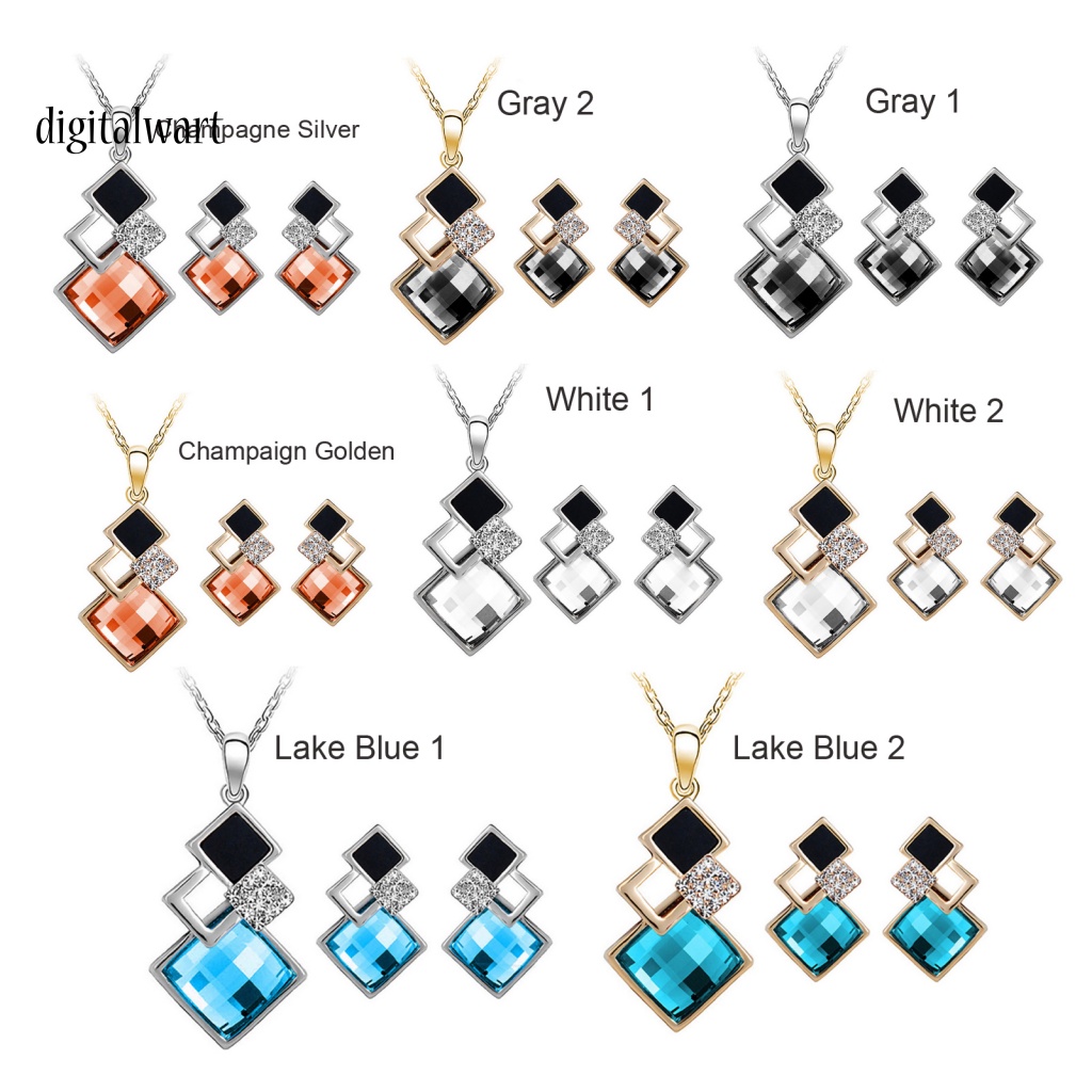 Kỹ Thuật Số| Set 2 Món Vòng cổ + Bông Tai Hình Học Bằng Hợp Kim Đính Pha Lê Lấp Lánh Cho Cô Dâu