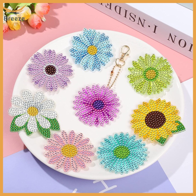 Set 12 Móc Khóa Đính Đá Hình Hoa Hướng Dương Hai Mặt