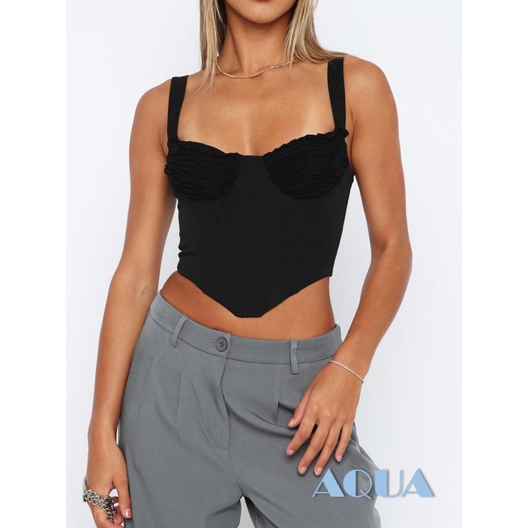 Áo Croptop Trễ Vai Không Tay Vạt Lệch Thời Trang Dành Cho Nữ