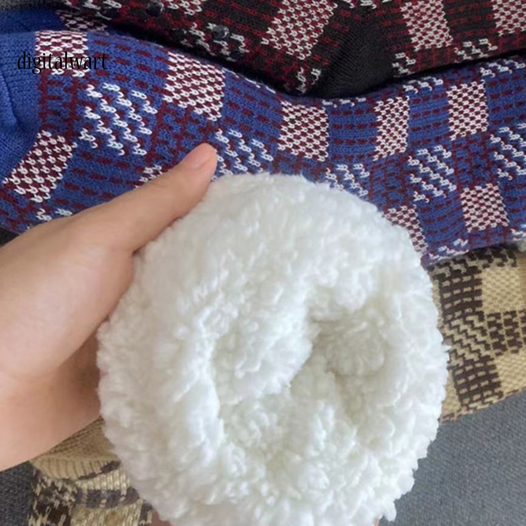 Kỹ Thuật Số| 1 Đôi Tất Ống Dày Giữ Ấm Mùa Đông Mềm Mại Co Giãn Họa Tiết Kẻ Sọc Màu Tương Phản