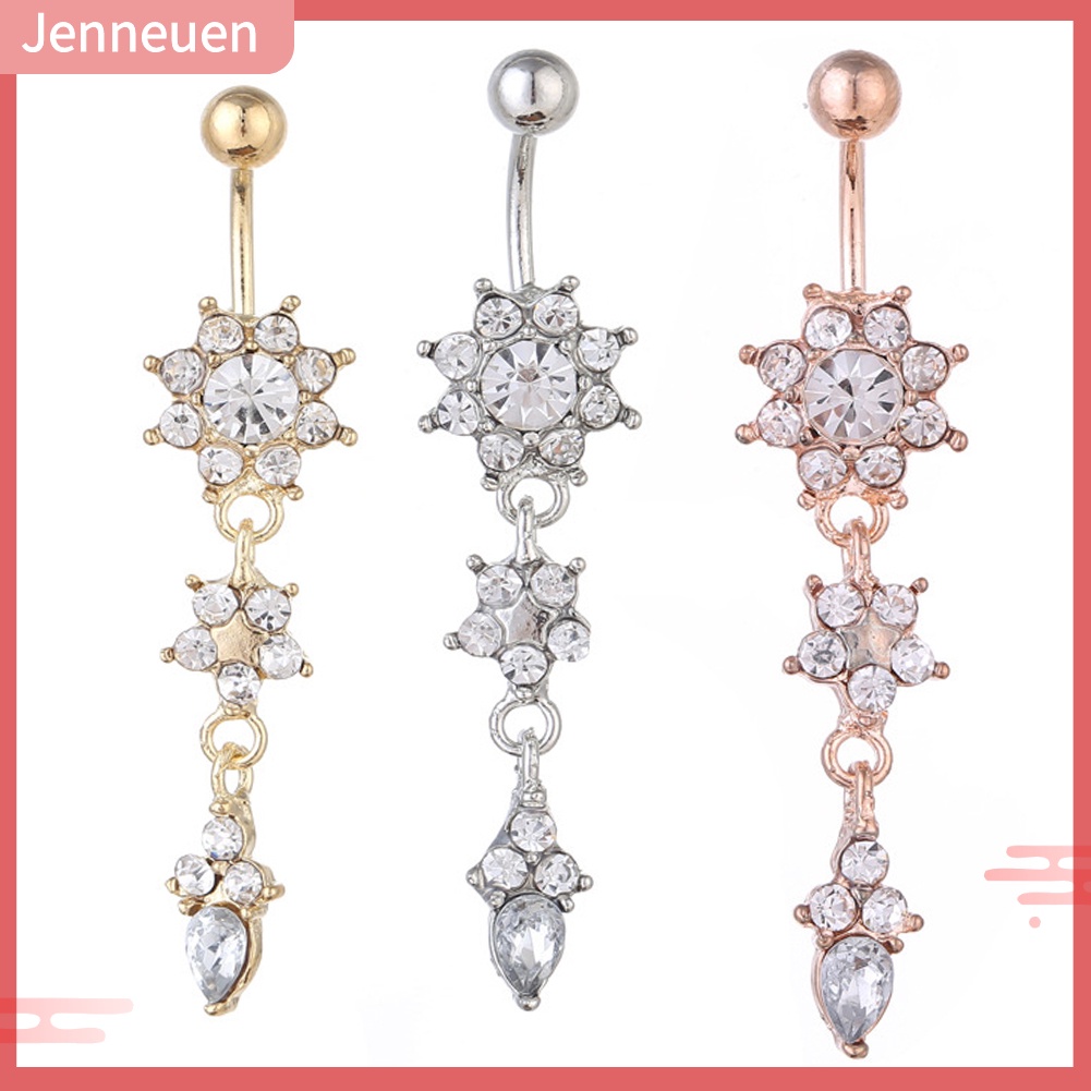 Khuyên Rốn Dạng Dài Đính Đá Hình Hoa Cho Nữ