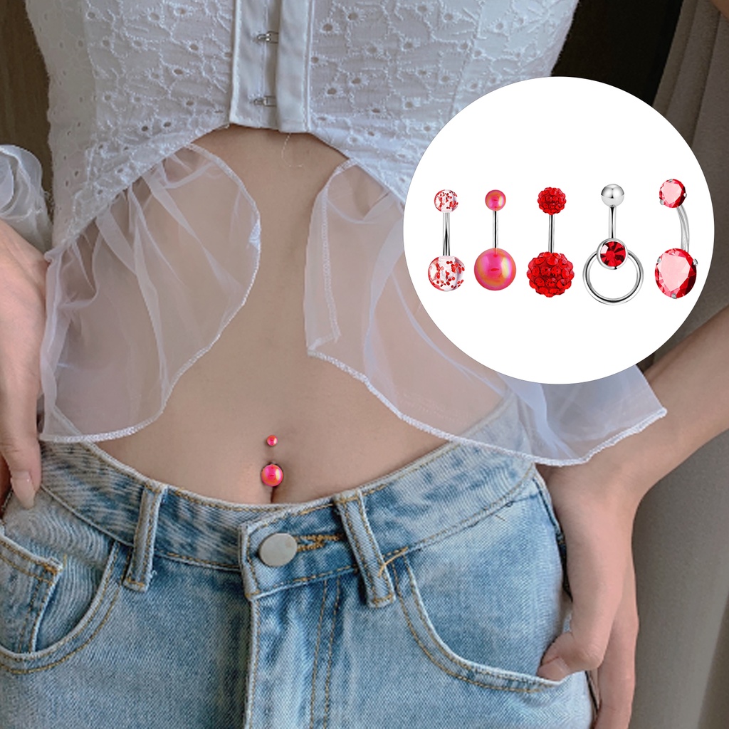 Set 5 Khuyên Rốn Đính Đá Zircon Thời Trang Đi Biển Cho Nữ