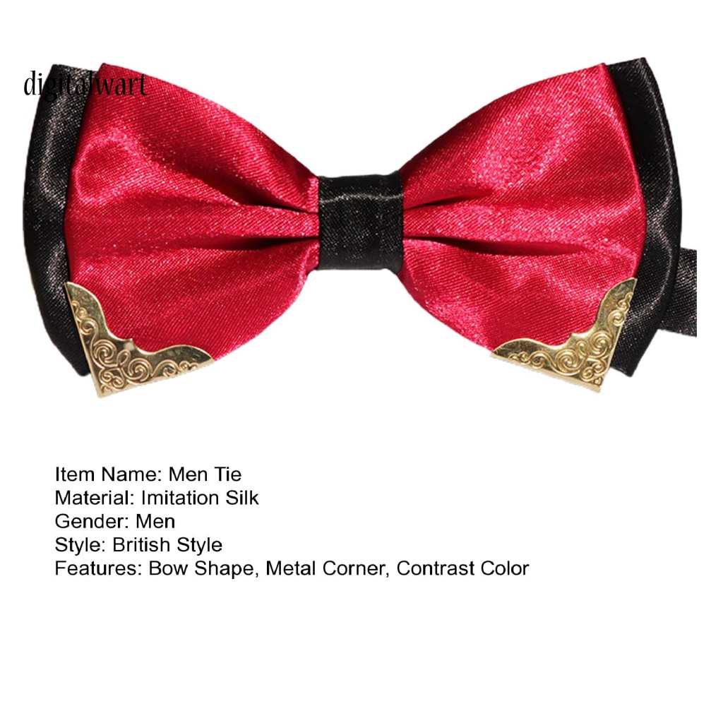 Kỹ Thuật Số| Cà Vạt Nơ Kim Loại Hai Lớp Màu Sắc Tương Phản Phong Cách Anh Quốc Cho Chú Rể