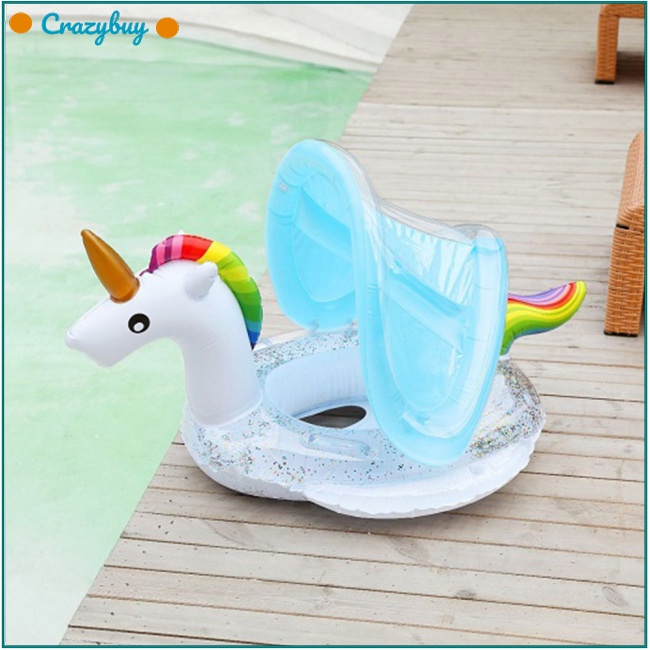 Cr Phao Bơi Tròn Đính Kim Tuyến Lấp Lánh Kèm Tấm Che Nắng Tiện Dụng Cho Bé