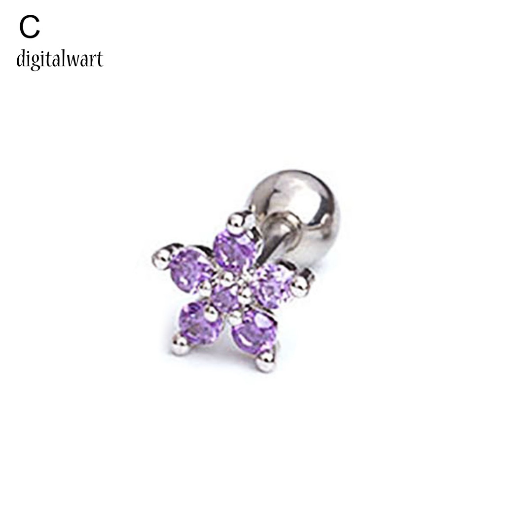 Kỹ Thuật Số| 1 Khuyên Tai Hình Hoa Đính Đá Zircon Bằng Thép Không Gỉ