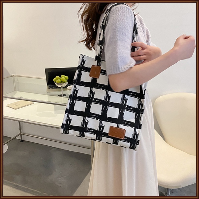 Túi Xách Canvas Sức Chứa Lớn Họa Tiết Sọc Caro Phong Cách Retro Thời Trang Cho Nữ