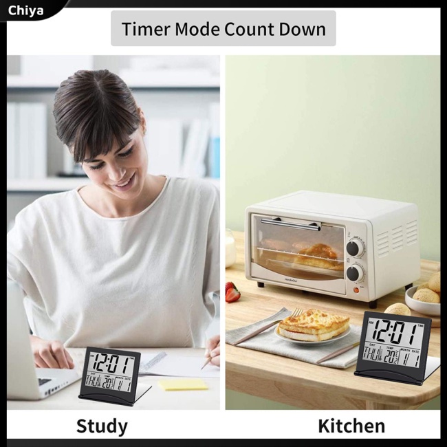 Đồng Hồ Báo Thức Kỹ Thuật Số Lcd Có Thể Gấp Lại Cảm Biến Nhiệt Độ Và Độ Ẩm Để Bàn