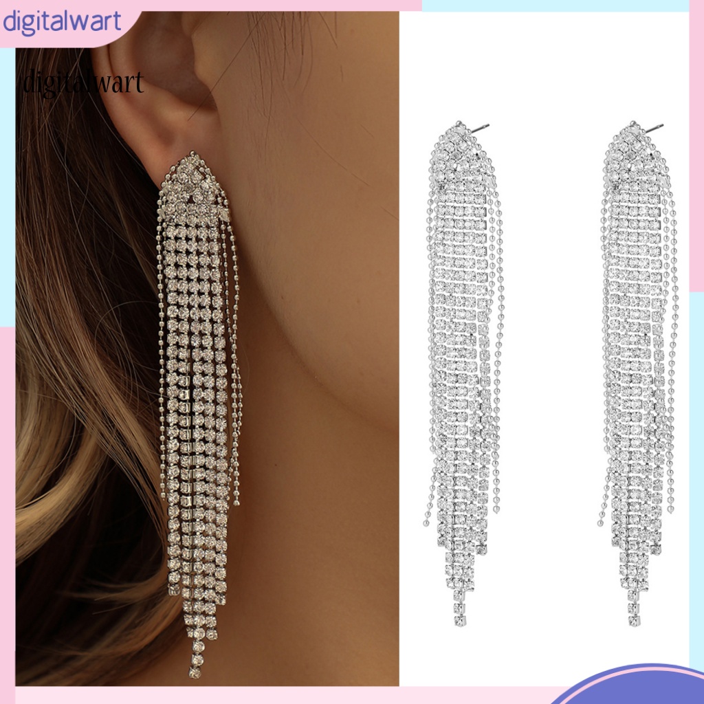 Kỹ Thuật Số| 1 Cặp Bông Tai Thả Dài Đính Đá Zircon Lấp Lánh Thời Trang Dự Tiệc Cưới