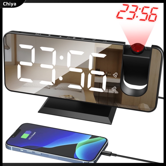 Đồng Hồ Báo Thức Kỹ Thuật Số Màn Hình Led 7.4 Inch Mặt Gương Acrylic