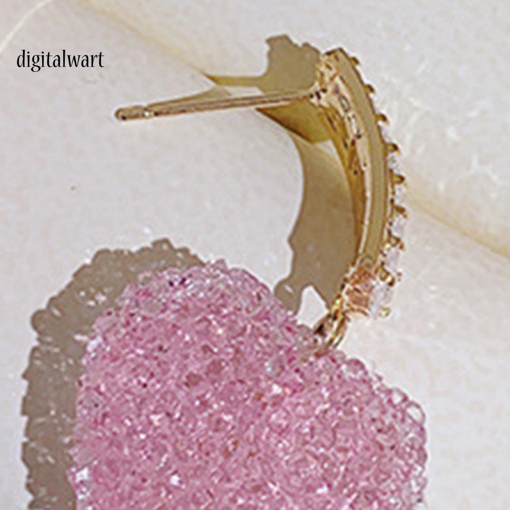 Kỹ Thuật Số| 1 Đôi Bông Tai Dáng Dài Đính Đá Zircon Màu Hồng Ngọt Ngào Chống Rơi Thời Trang Cho Nữ