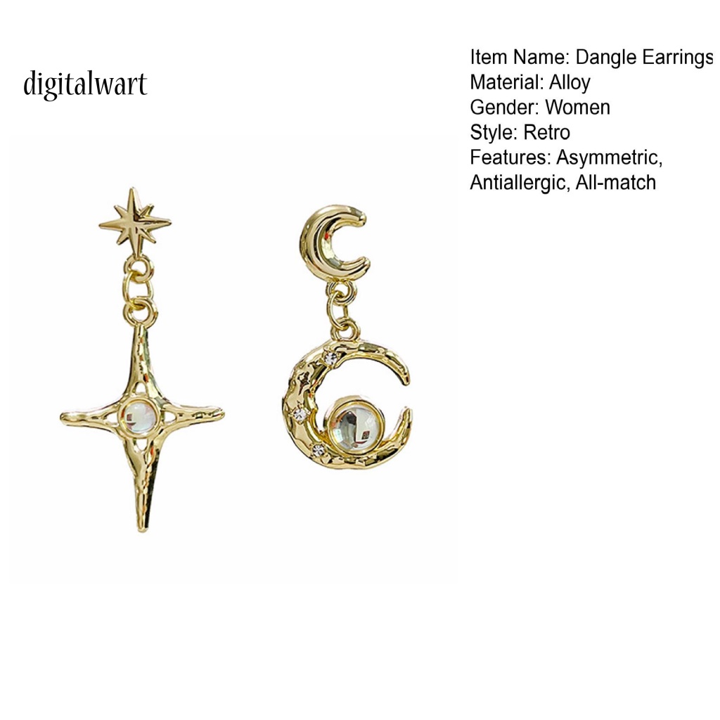 Kỹ Thuật Số| 1 Đôi Bông Tai Hình Mặt Trăng Ngôi Sao Đính Đá Phong Cách Retro