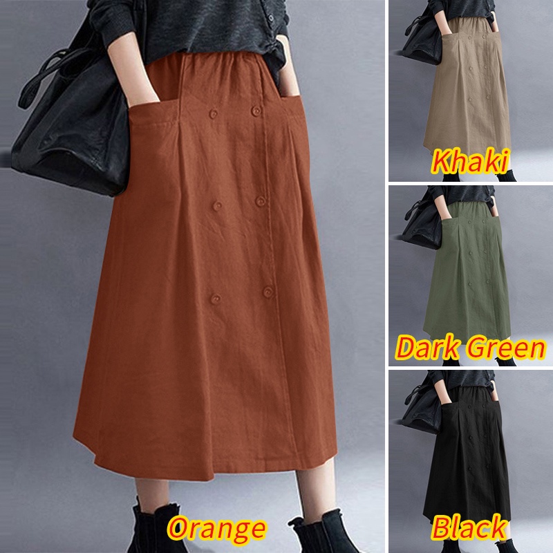 Chân váy ZANZEA dài qua gối màu trơn thời trang nữ tính