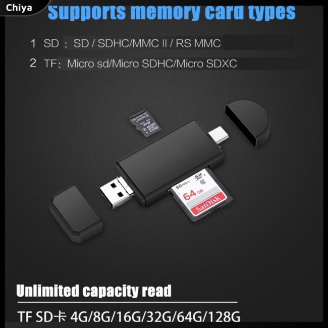 Đầu Đọc Thẻ Nhớ Usb Type-c + Micro Usb + Usb 2.0 Otg 3 Trong 1 Thông Dụng Cho Android