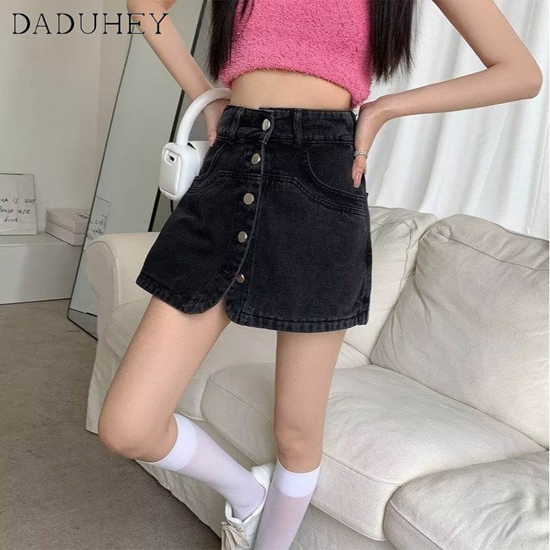 DaDuHey New Korean Version of INS Denim Skirt High Waist Loose A- line Skirt Large Size Bag Hip Skirt