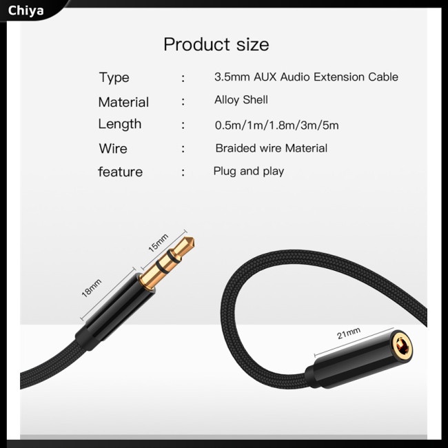 Dây Cáp Âm Thanh Nối Dài 5m Chuyển Đổi Đầu Cắm 3.5mm Sang Ổ Cắm Cho Loa / Tai Nghe Trên Xe Hơi