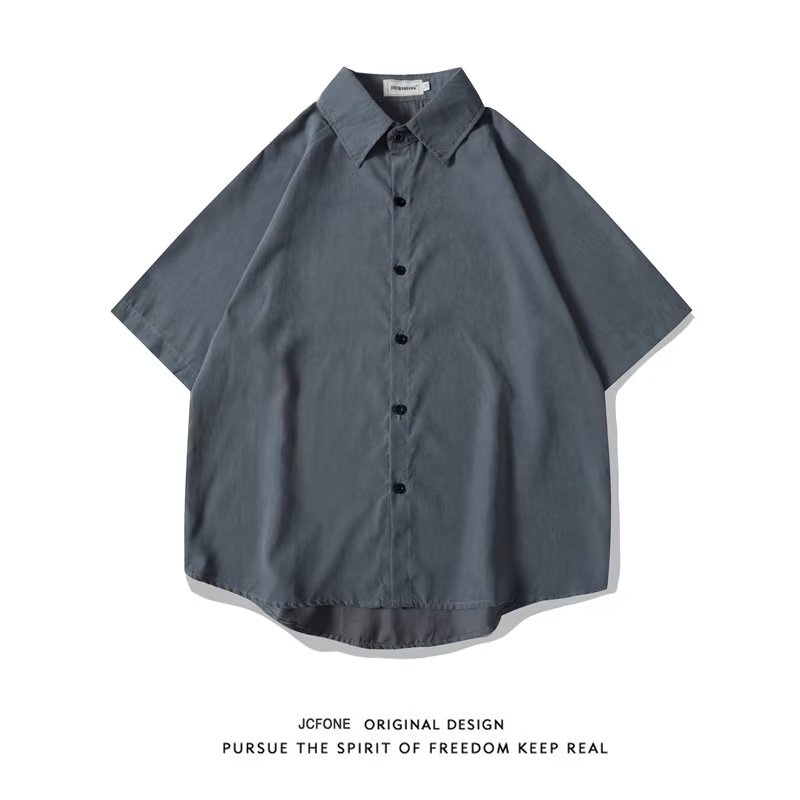 Áo Sơ Mi Tay Ngắn Màu Trơn Phong Cách Thời Trang Hàn Quốc Cho Nam Giới Có size Lớn M-2XL