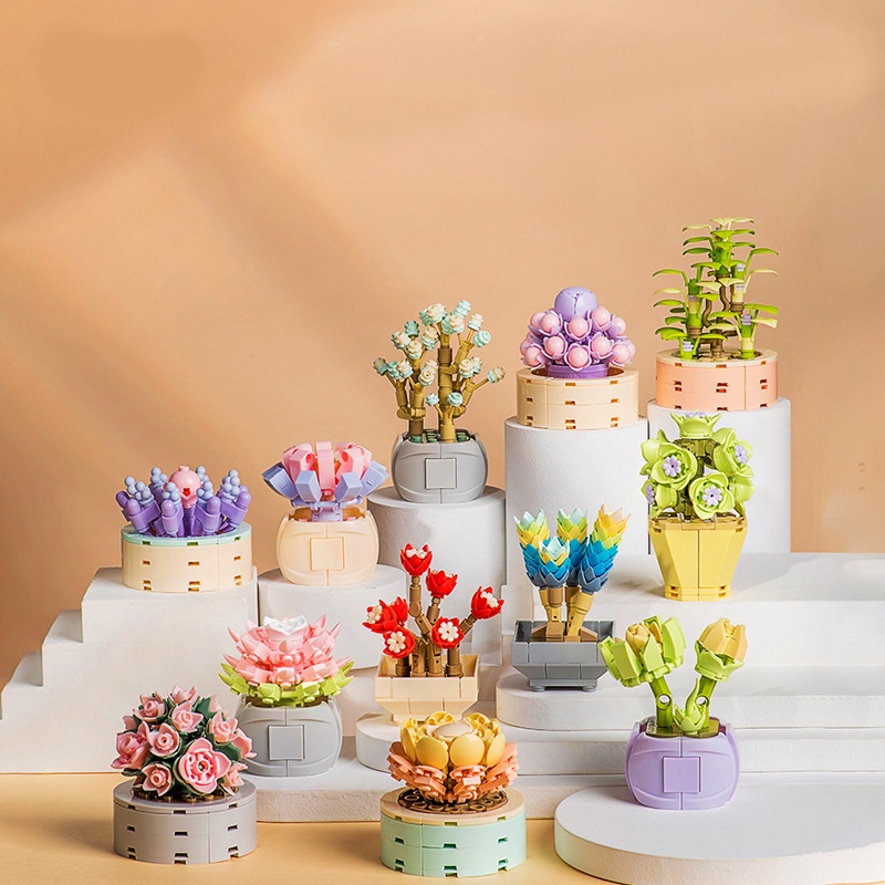 Bộ Đồ Chơi Lắp Ráp Chậu Hoa BAONGOCHOME Lego Hoa Lắp Ghép Dercor Trang Trí Bàn Học Bàn Làm Việc