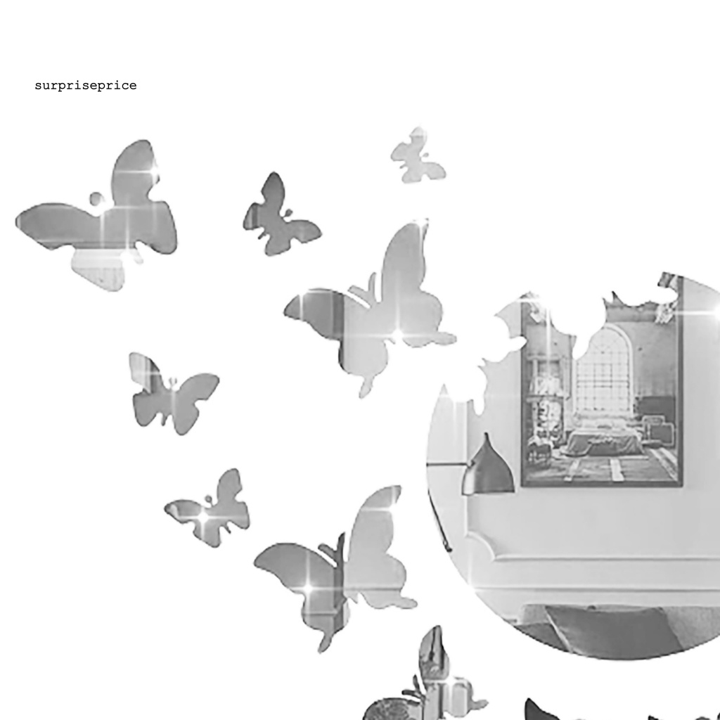 1 Bộ Sticker Dán Tường Mặt Gương Acrylic Hình Bướm Có Thể Tháo Gỡ Cho Nhà Ở