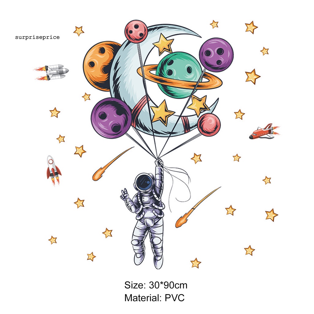 Set 2 Miếng Dán Tường PVC Hình Hành Tinh Hoạt Hình Dễ Lắp Đặt Cho Phòng Trẻ Em