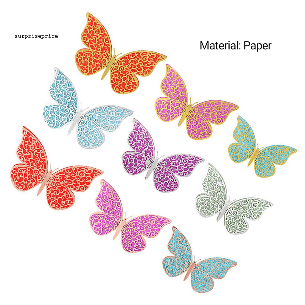 Bộ 12 Miếng Dán Tường Trang Trí Hình Bướm 3D Nhiều Màu Sắc Sống Động