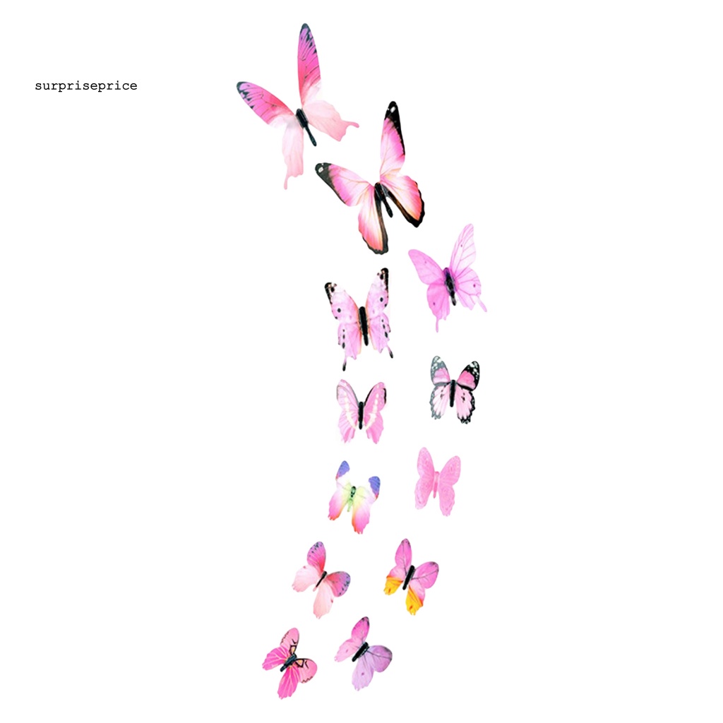 Bộ 12 Miếng Dán Tường Trang Trí Hình Bướm 3D Màu Dạ Quang Tháo Được