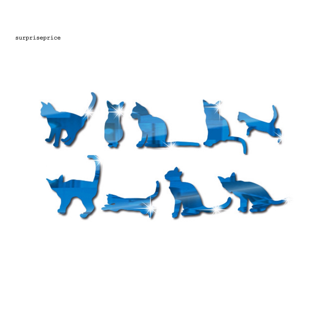 Bộ 9 Miếng Dán Tường Tráng Gương Họa Tiết Hoạt Hình Mèo Sáng Tạo Trang Trí Nhà Cửa