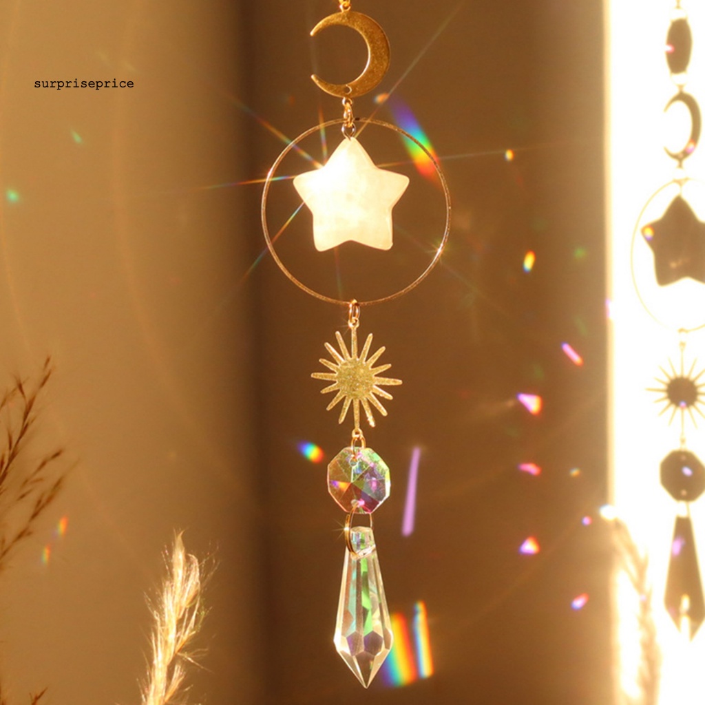 Dreamcatcher Hình Mặt Trời / Ngôi Sao / Mặt Trăng Màu Cầu Vồng Lấp Lánh Treo Trang Trí Sân Vườn