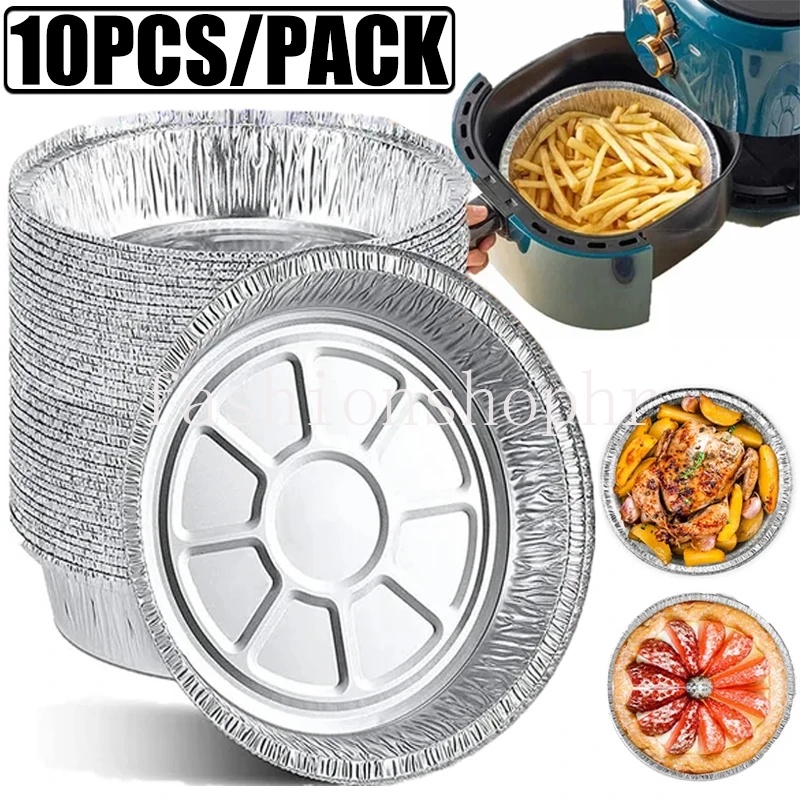 Set 10 Tấm Lót Nồi Chiên Không Dầu Chống Dính Hình Tròn 6 / 7 / 8 / 9 Inch Bằng Lá Nhôm Dùng Một Lần