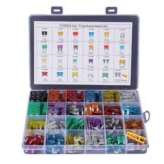 Bộ cầu chì ô tô 272 chiếc Cầu chì lưỡi hỗn hợp - Cầu chì trung bình, nhỏ, mini có kẹp và hộp