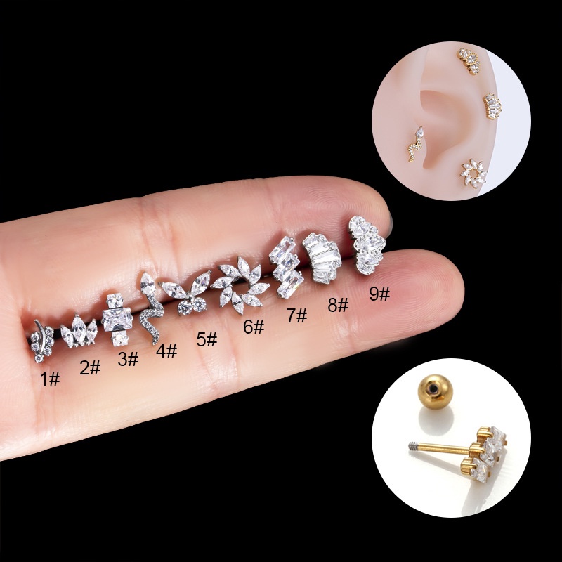 1 Khuyên Xỏ Sụn Tai Bằng Thép Không Gỉ Đính Đá Zircon 20Gauge Hình Bướm / Rắn / Vương Miện