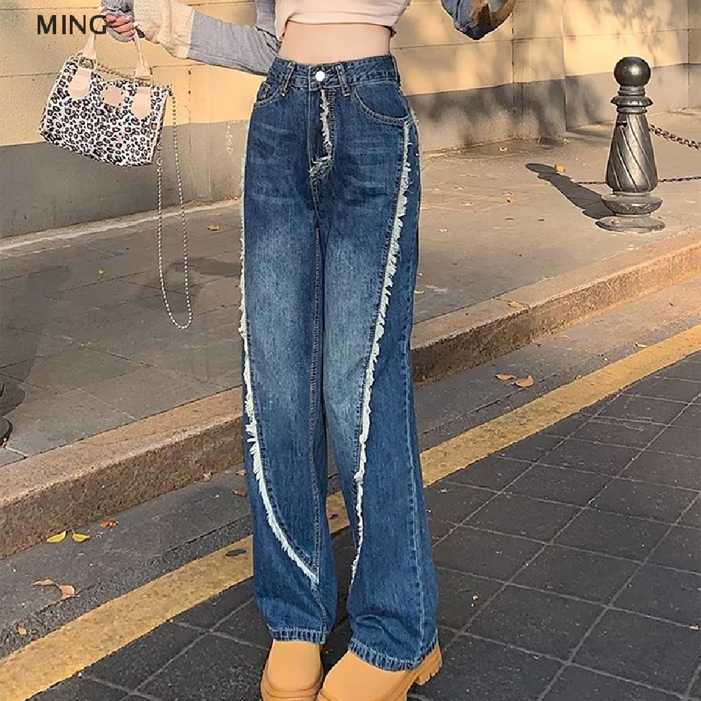 Quần Jeans Ống Rộng Cạp Cao Thời Trang Đường Phố Vintage Y2k