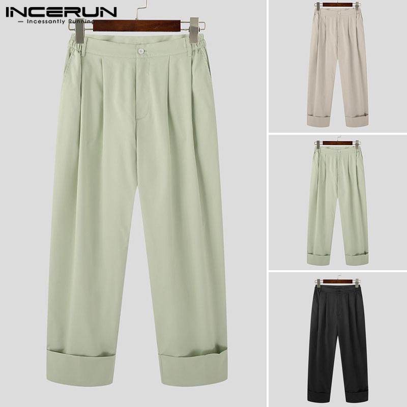 INCERUN Quần Dài Dáng Rộng Màu Sắc Đơn Giản Năng Động Thời Trang