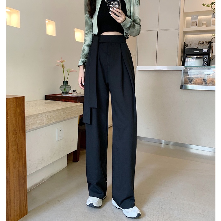 Quần Dài Ống Rộng Lưng Cao Cột Dây Phong Cách Cổ Điển Thời Trang Mùa Thu Cho Nữ